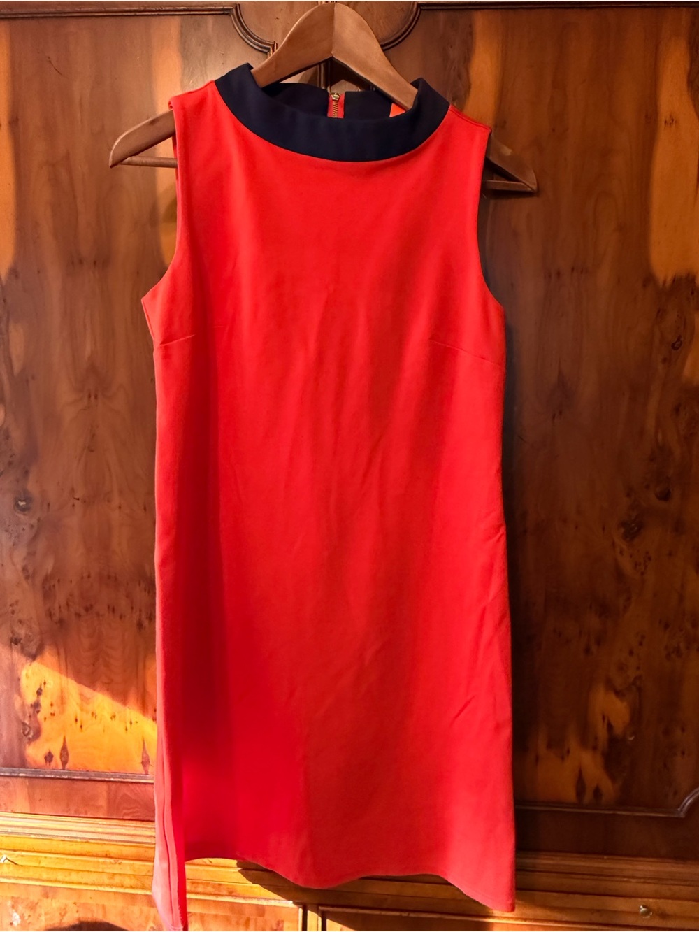 Jude Connally Orange/Navy Sleeveless Shift Dress with Gold Exposed Zipper NWT